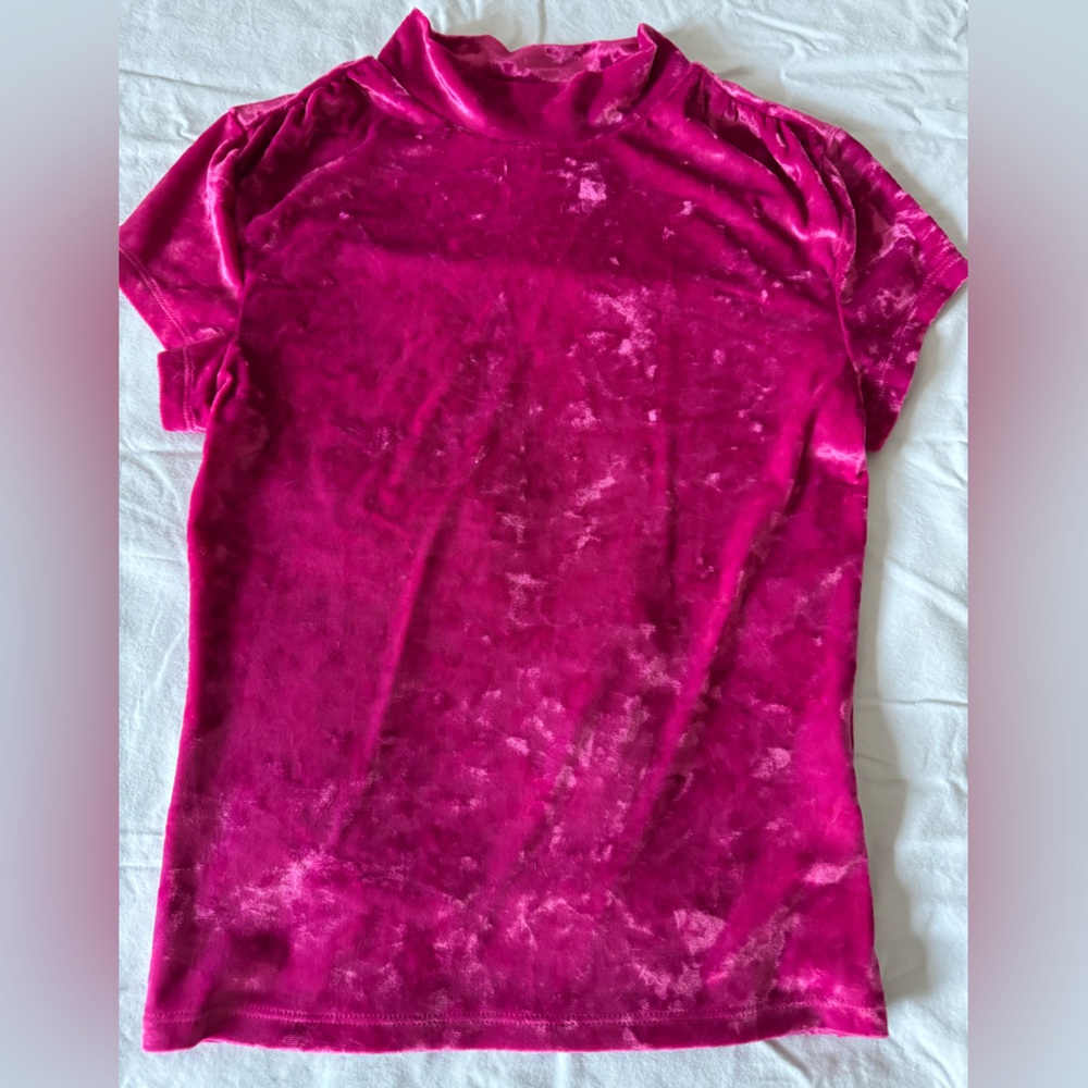 a new day Fuchsia Velvet Short Sleeve Top